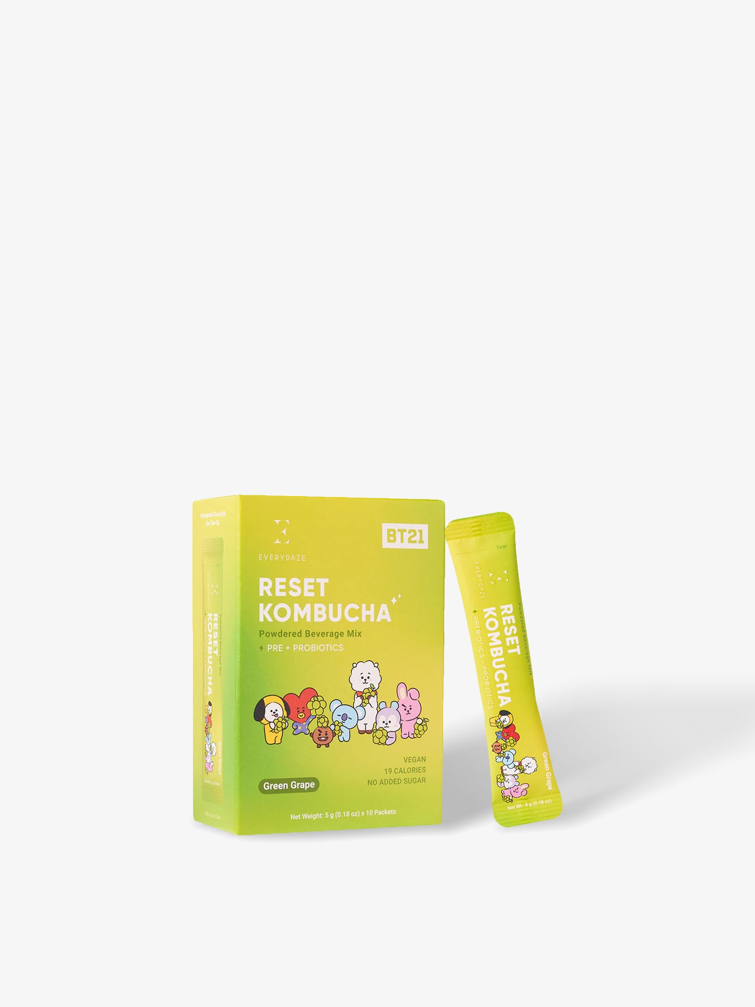 Reset Kombucha Powdered Beverage Mix Green Grape 10 Sticks