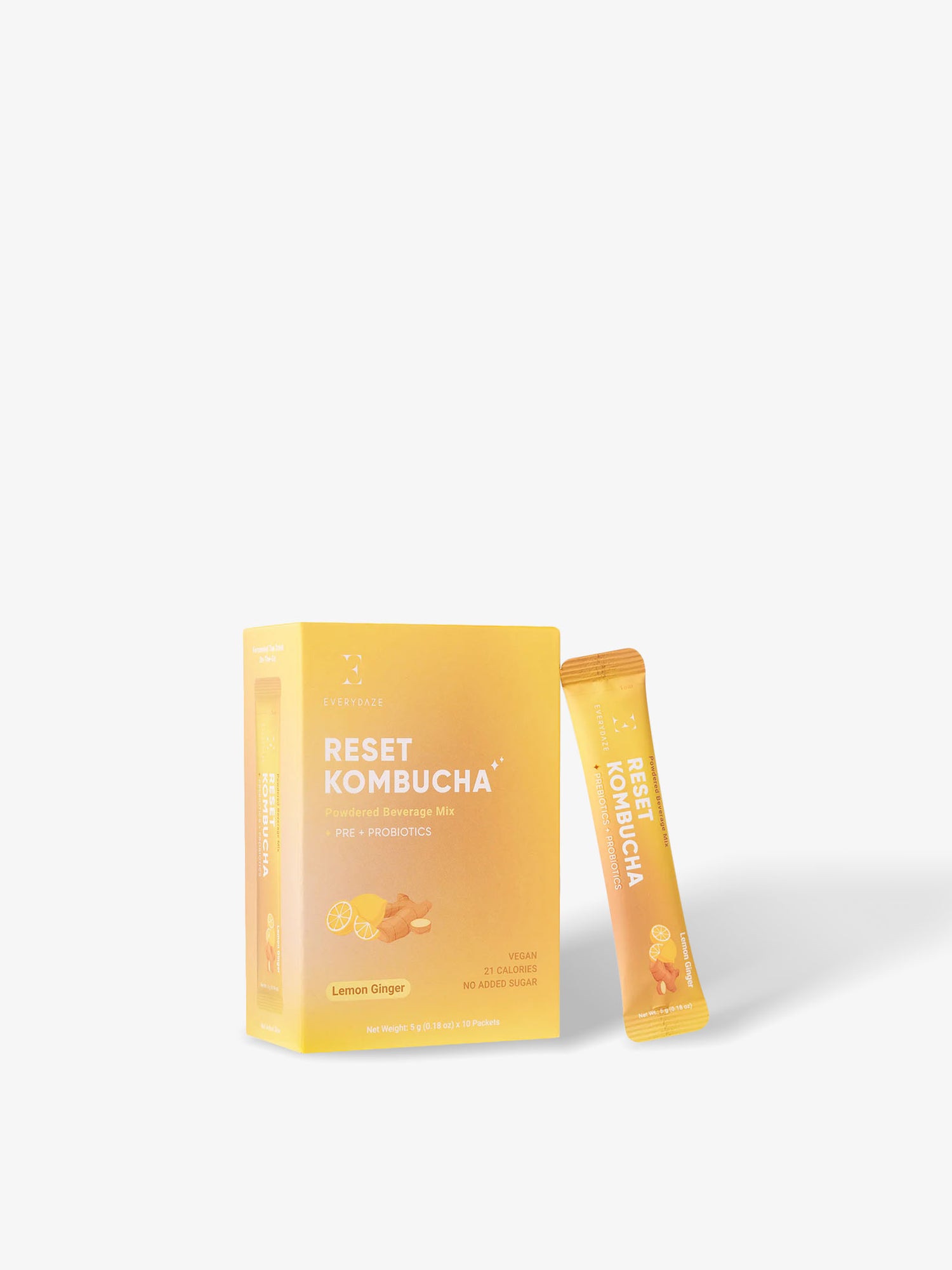 Reset Kombucha Powdered Beverage Mix Lemon Ginger 10 Sticks