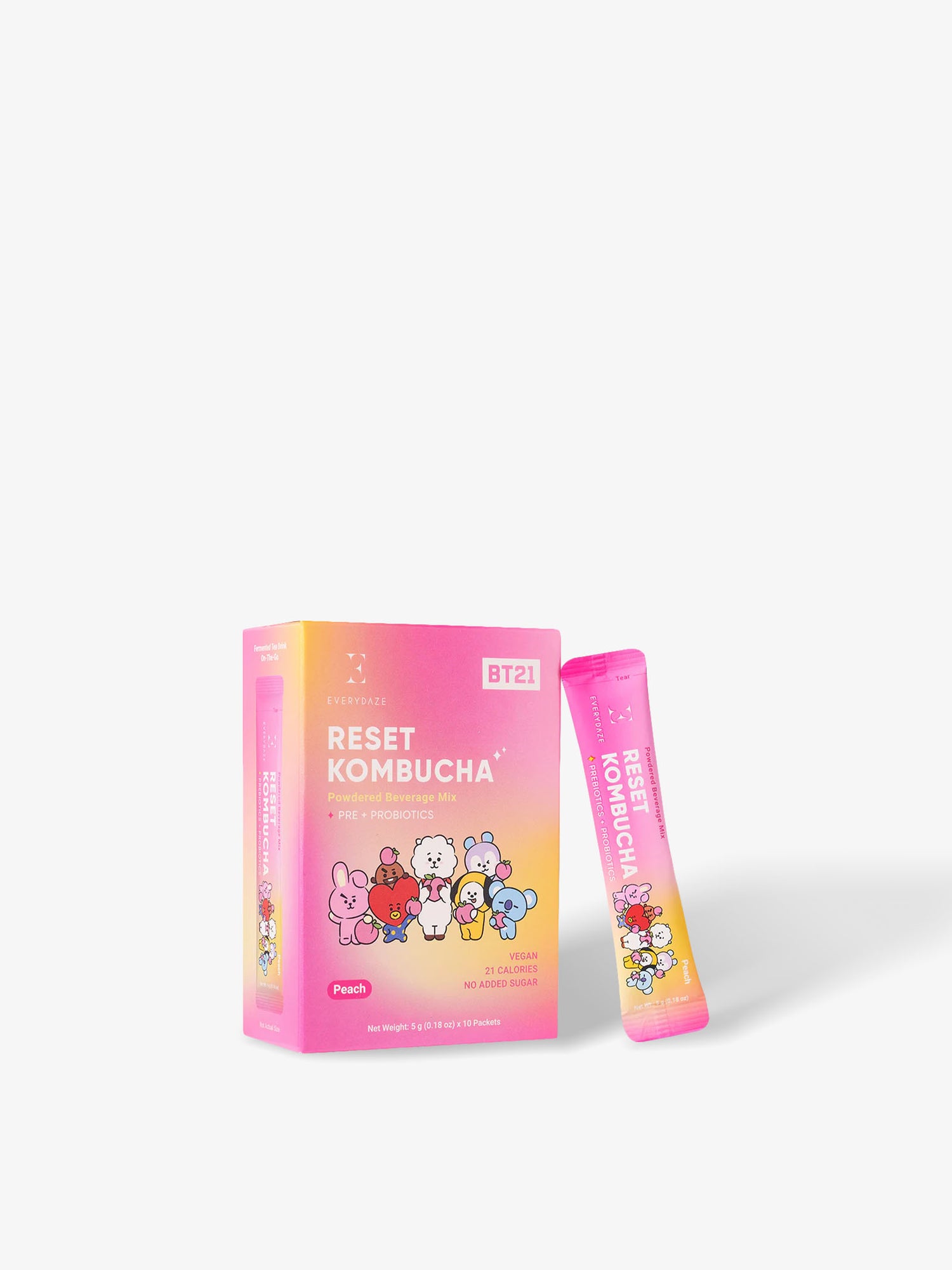 Reset Kombucha Powdered Beverage Mix Peach 10 Sticks