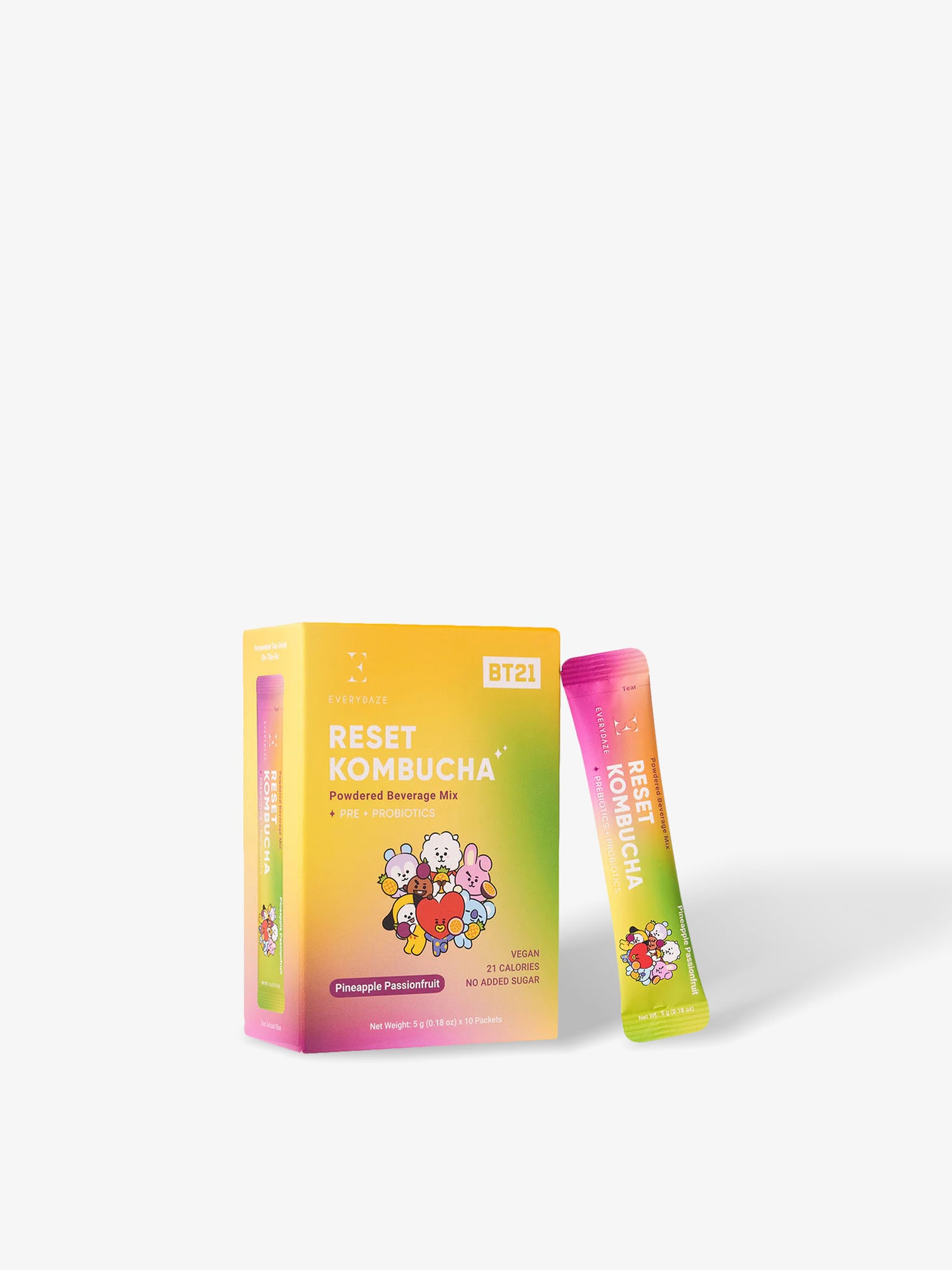 Reset Kombucha Powdered Beverage Mix Pineapple Passionfruit 10 Sticks