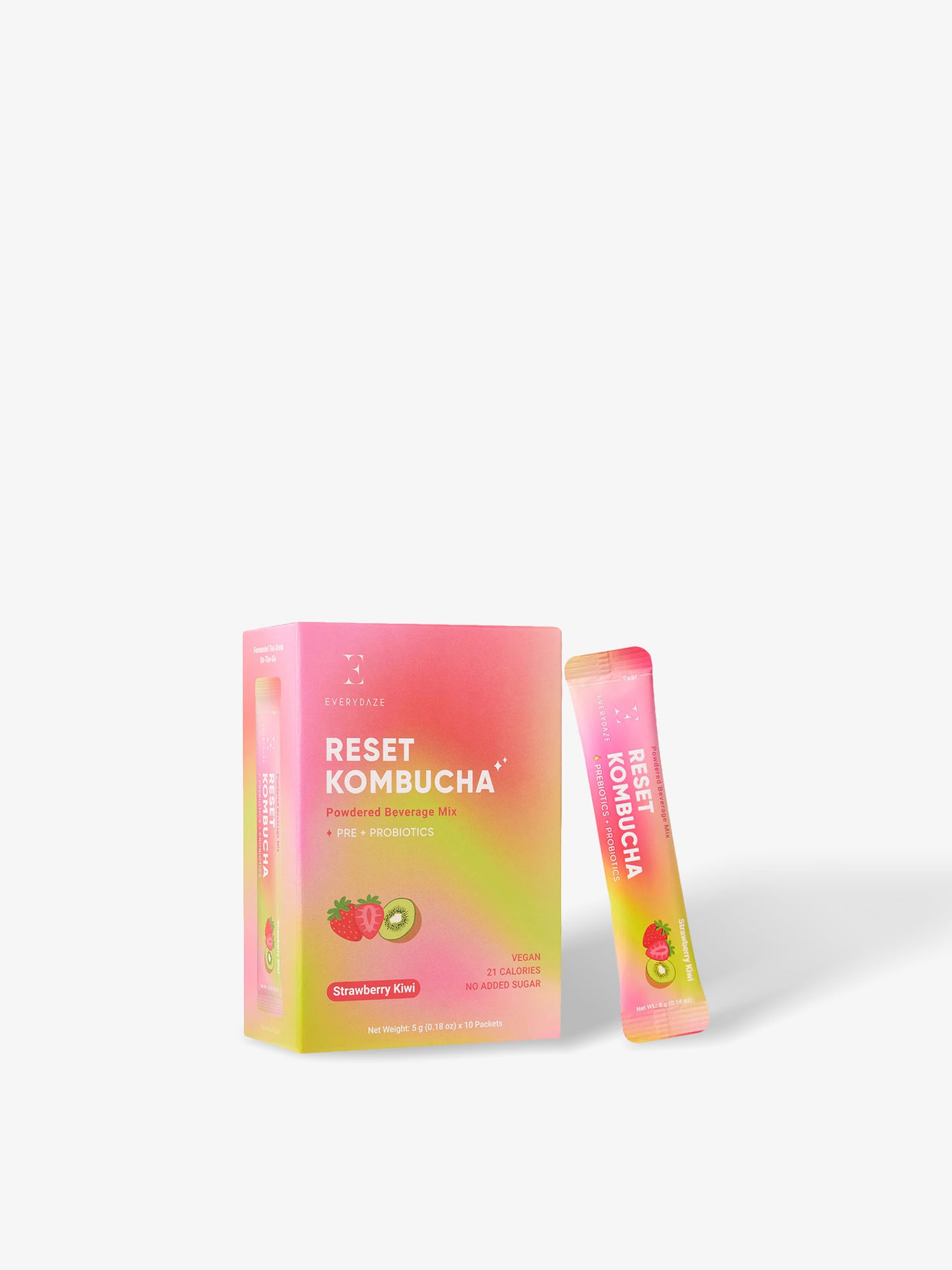 Reset Kombucha Powdered Beverage Mix Strawberry Kiwi 10 Sticks