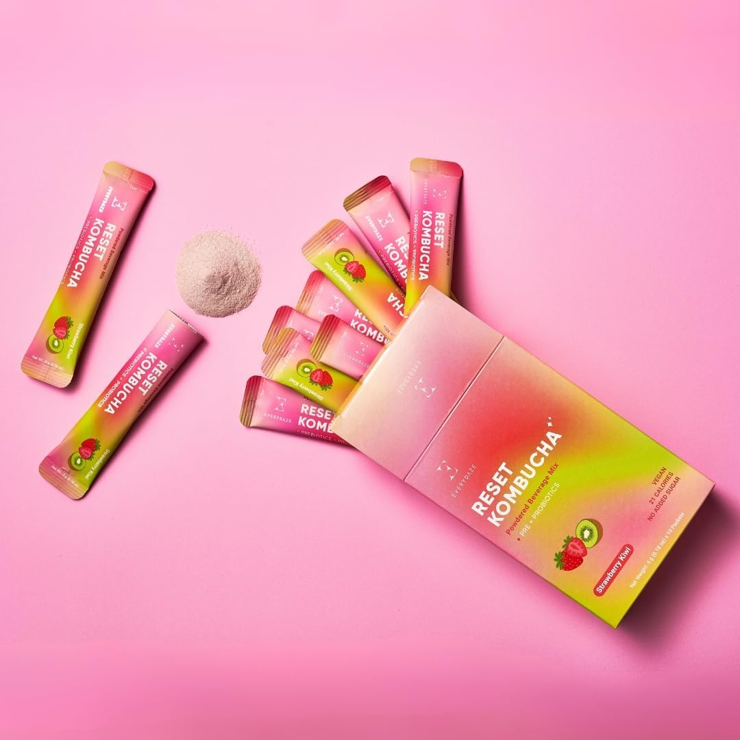 Reset Kombucha Powdered Beverage Mix Strawberry Kiwi 10 Sticks