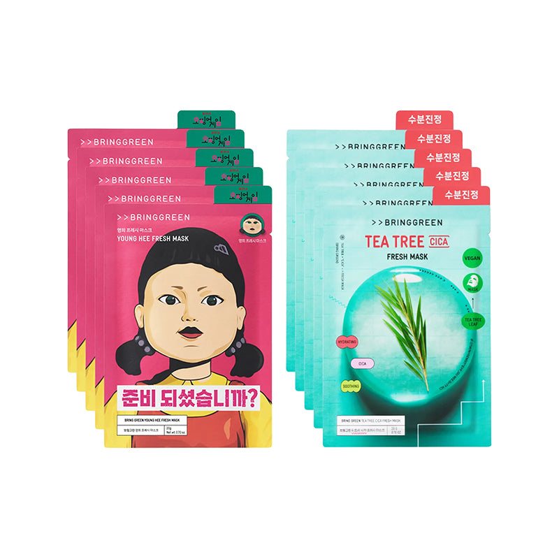 [Edición limitada de El Juego del Calamar] Mascarilla refrescante de árbol de té, cica y Young Hee (paquete de 10)